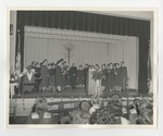 A photo of a group of National Honor's Society students on stage at an induction ceremony by Lonnie W. Fleming Sr.