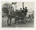 Three men in tophats riding a Mule drawn wagon by Lonnie W. Fleming Sr.