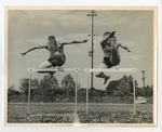 Two track & field athletes jumping over parallel obstacles in unison by Lonnie W. Fleming Sr.